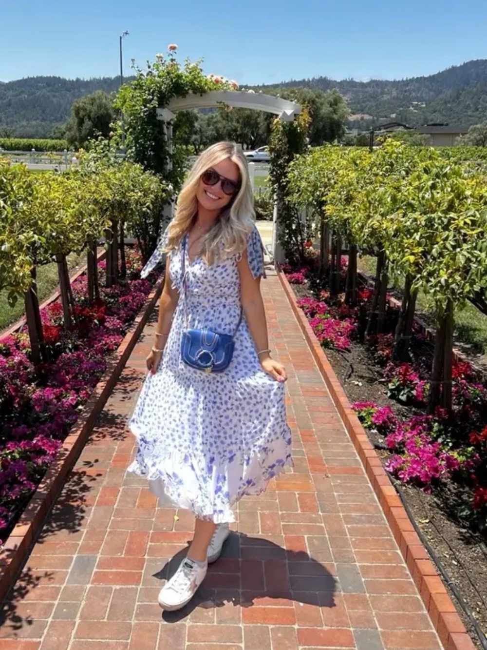 Shoshanna Helena Floral Tie-Sleeve V-Neck Midi Dress - Blue size 8 - Picture 8 of 15
